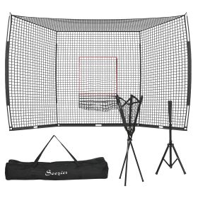 Soozier Baseball Net with Strike Zone, Tee, Caddy and Carry Bag for Pitching and Hitting, Portable Softball and Baseball Training Equipment
