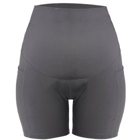 Women Maternity Shorts Seamless Pregnancy Underwear Shapewear Fitness Yoga Running Shorts High Waist Over The Belly Pants with Two Side Pockets (Option: PregnantShortsGRYXL)
