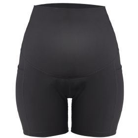 Women Maternity Shorts Seamless Pregnancy Underwear Shapewear Fitness Yoga Running Shorts High Waist Over The Belly Pants with Two Side Pockets (Option: PregnantShortsBLKXL)