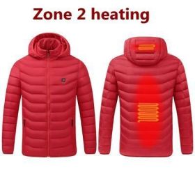 Men 9 Areas Heated Jacket USB Winter Outdoor Electric Heating Jackets Warm Sprots Thermal Coat Clothing Heatable Cotton jacket (Color: 2 Areas heated Red, size: L)