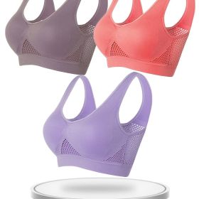 3 Pcs Breathable Solid Eyelet Mesh Hole Vest Sports Bras, Plus Size Non-steel Running Yoga Bras, Women's Lingerie & Underwear (Color: Multicolor, size: L)
