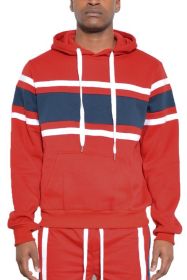 SOLID WITH THREE STRIPE PULLOVER HOODIE (Color: RED WHITE, size: 3XL)