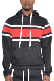 SOLID WITH THREE STRIPE PULLOVER HOODIE (Color: BLACK RED, size: 3XL)