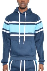SOLID WITH THREE STRIPE PULLOVER HOODIE (Color: NAVY SKY, size: 3XL)