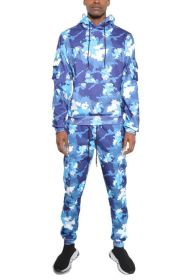 FULL CAMO HOODIE COTTON SWEAT SET (Color: Blue, size: L)