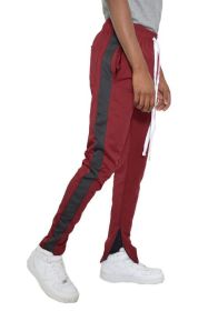 SINGLE STRIPE TRACK PANTS (Color: BURGUNDY BLACK, size: 2XL)