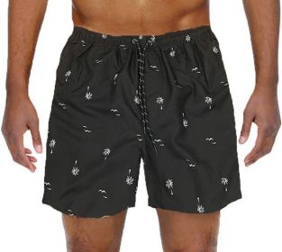 Palm Tree Print Swim Trunks Board Shorts (Color: Black, size: S)