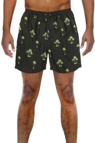 Palm Tree Print Swim Shorts (Color: Black, size: S)