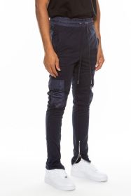 Heathered Cotton Blend Joggers (Color: NAVY, size: L)