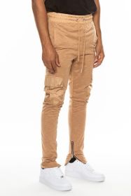 Heathered Cotton Blend Joggers (Color: KHAKI, size: XL)