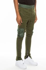 Heathered Cotton Blend Joggers (Color: OLIVE, size: XL)