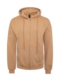 FLEECE ZIPPER HOODIE (Color: Tan, size: XXL)