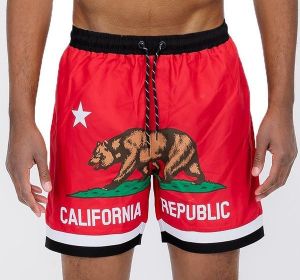 California CA Bear Swim Trunks Board Shorts (Color: Red, size: S)