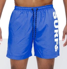 Solid Lined Beach Swim Text Swim Shorts (Color: Blue, size: M)