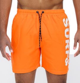 Solid Lined Beach Swim Text Swim Shorts (Color: Orange, size: M)