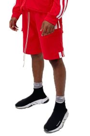 Two Stripe Cargo Pouch Shorts (Color: RED WHITE, size: S)