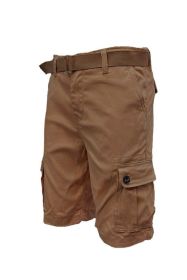 Weiv Mens Belted Cargo Shorts Pockets and Belt (Color: Mocha, size: 32)