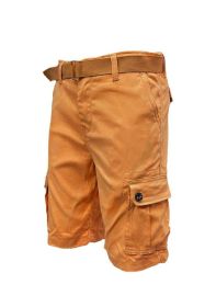 Weiv Mens Belted Cargo Shorts Pockets and Belt (Color: RUST, size: 34)