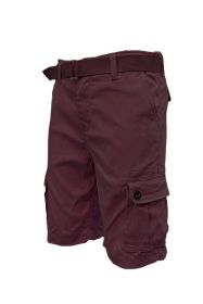 Weiv Mens Belted Cargo Shorts Pockets and Belt (Color: BURGUNDY, size: 40)