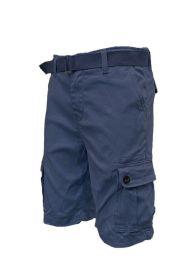 Weiv Mens Belted Cargo Shorts Pockets and Belt (Color: NAVY, size: 32)