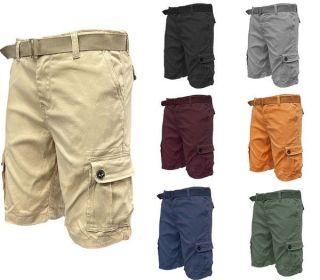 Weiv Mens Belted Cargo Shorts Pockets and Belt (Color: Dark Grey, size: 38)
