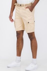 Weiv Mens Belted Cargo Shorts Pockets and Belt (Color: KHAKI, size: 36)