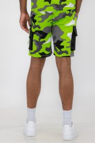 Weiv Mens Full Camo Sweat Shorts (Color: LIME, size: XL)