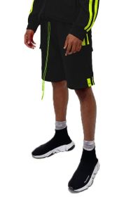 Two Stripe Cargo Pouch Shorts (Color: black lime, size: S)