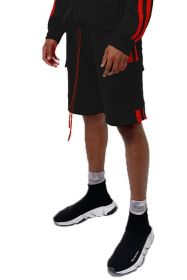 Two Stripe Cargo Pouch Shorts (Color: BLACK RED, size: L)