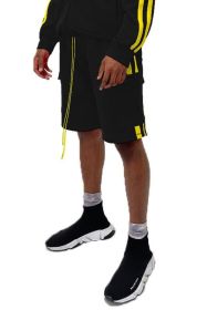 Two Stripe Cargo Pouch Shorts (Color: black yellow, size: 3XL)
