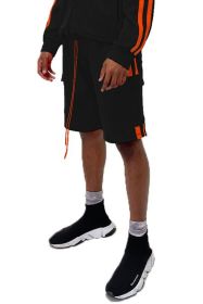 Two Stripe Cargo Pouch Shorts (Color: black orange, size: M)