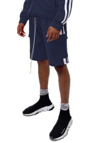 Two Stripe Cargo Pouch Shorts (Color: NAVY WHITE, size: XL)