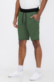 Raw Cut Sweat Shorts (Color: OLIVE, size: M)
