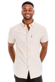 Weiv Men's Casual Short Sleeve Solid Shirts (Color: Beige, size: L)