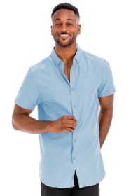 Weiv Men's Casual Short Sleeve Solid Shirts (Color: Sky blue, size: L)