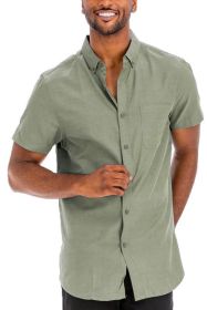 Weiv Men's Casual Short Sleeve Solid Shirts (Color: OLIVE, size: L)