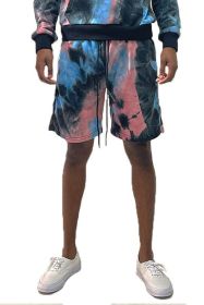 Weiv Mens Tye Dye Sweat Shorts (Color: BLACK BLUE, size: L)