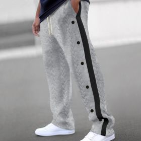 Mens Crochet Knitted Jogger Sweatpants Side Button Workout Wide Leg Running Pants Baggy Tapered Athletic Sweatpants (Color: GRAY, size: S)