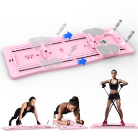 4 In 1 Foldable Pilates Reformer Sliding Board Exercise Board for Home Pilates Equipment Set with Timer Phone Holder 2 Resistance Bands (Option: ExerciseBoardPink)